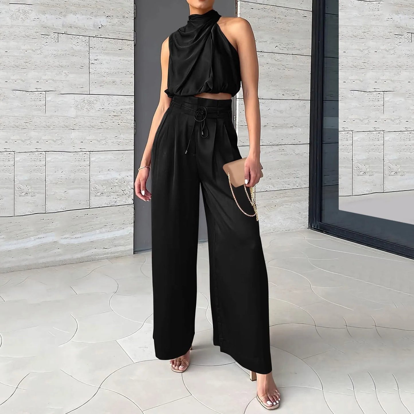 2-teiliges Sommer-Set mit Crop Top und Wide-Leg-Hose
