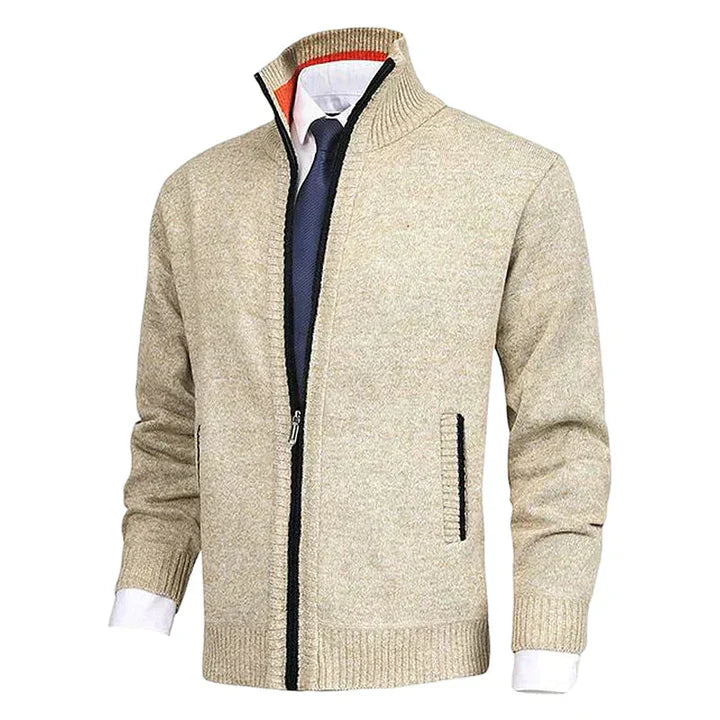 Gestrickter Reißverschluss-Cardigan mit Kragen und Taschen