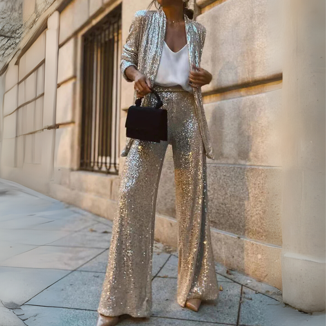 Glitzernder Cardigan im eleganten Urlaubsstil