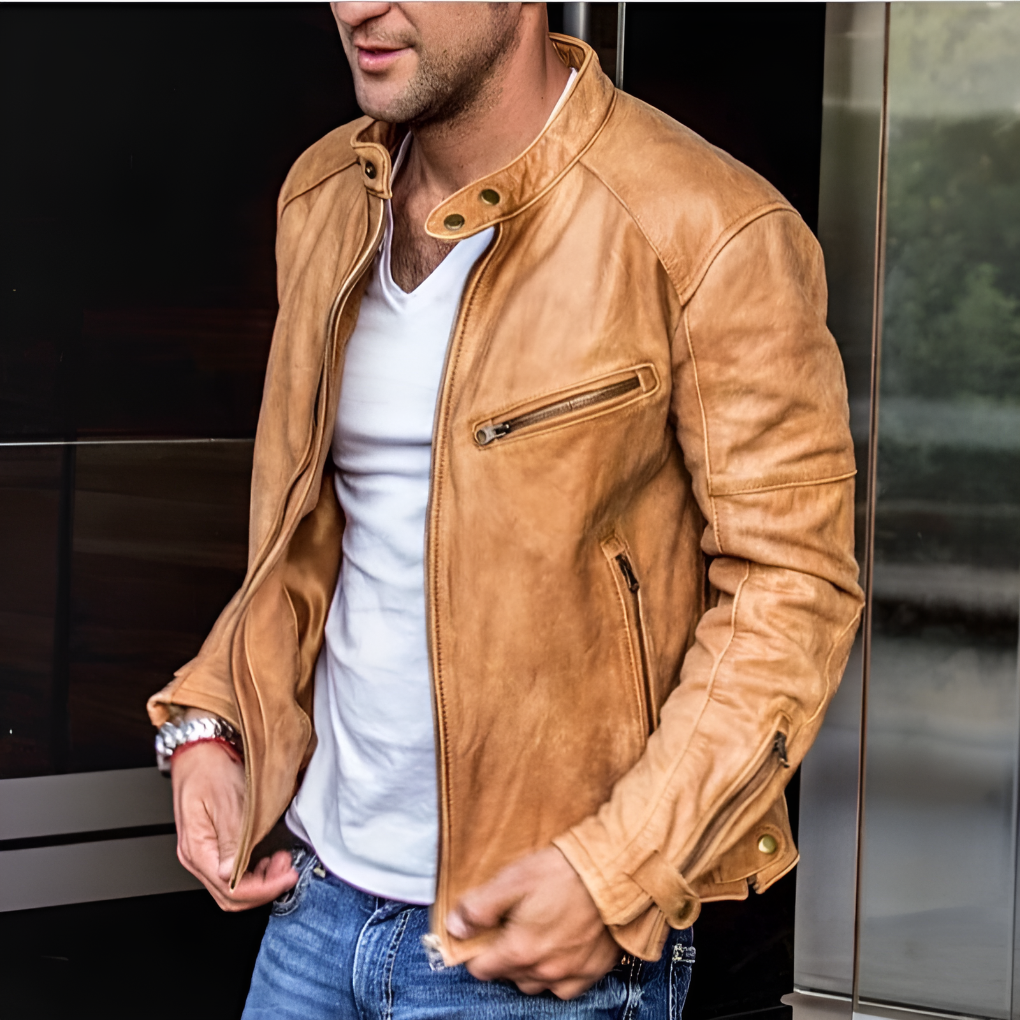 Max – Elegante und wasserdichte Lederjacke für Herren