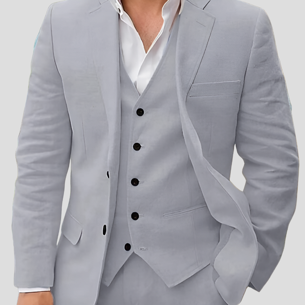 Dreiteiliges Leinenset für Herren: Blazer, Weste und Hose