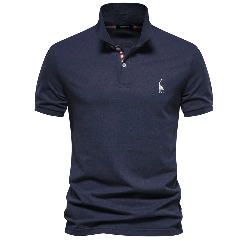 Luxuriöses Baumwoll-Poloshirt mit Hirsch Stickerei