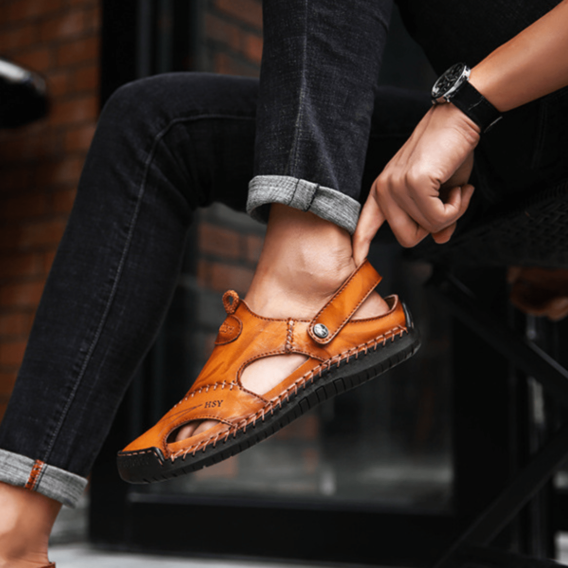 Atmungsaktive Ledersandalen für Herren