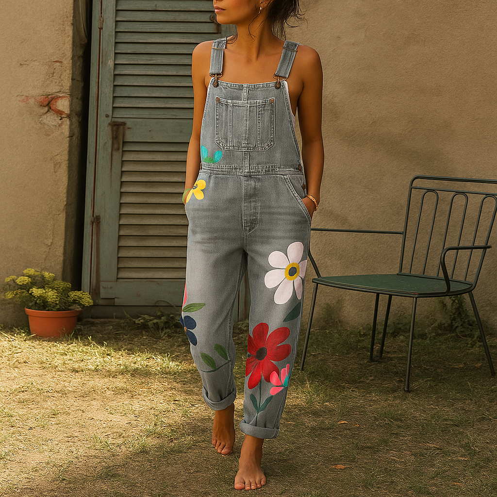 Stylischer Jeans-Jumpsuit mit Blumenmuster