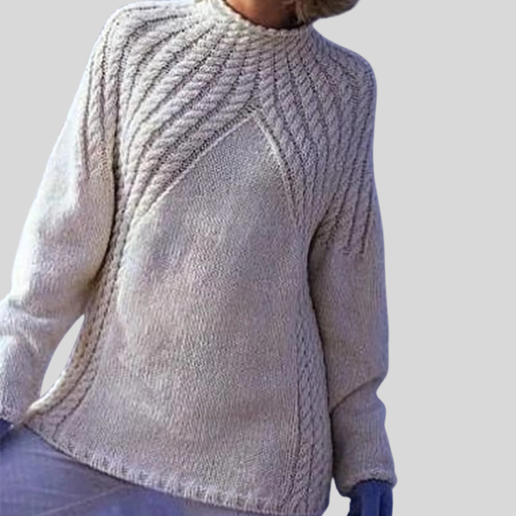 Genser med rund hals for kvinner – aprikosfarget ensfarget modell med lange ermer