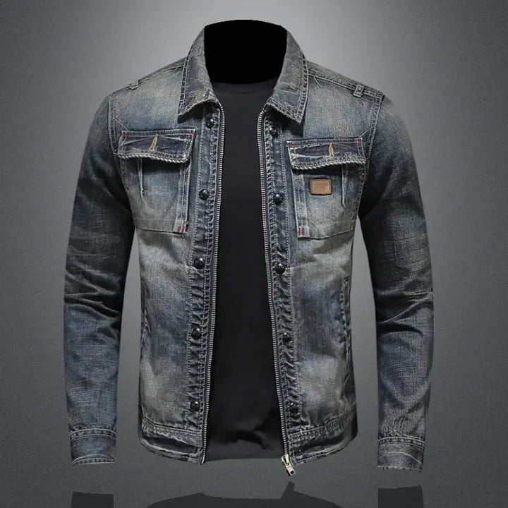 Herren-Jeansjacke mit Knopfleiste und Vordertaschen