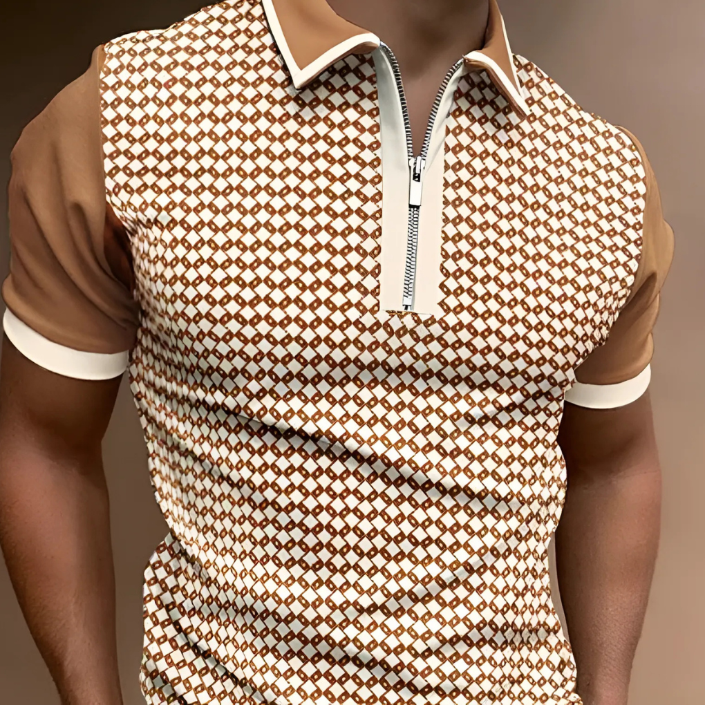 Herren-Poloshirt mit Retro-Streifen und Reißverschluss