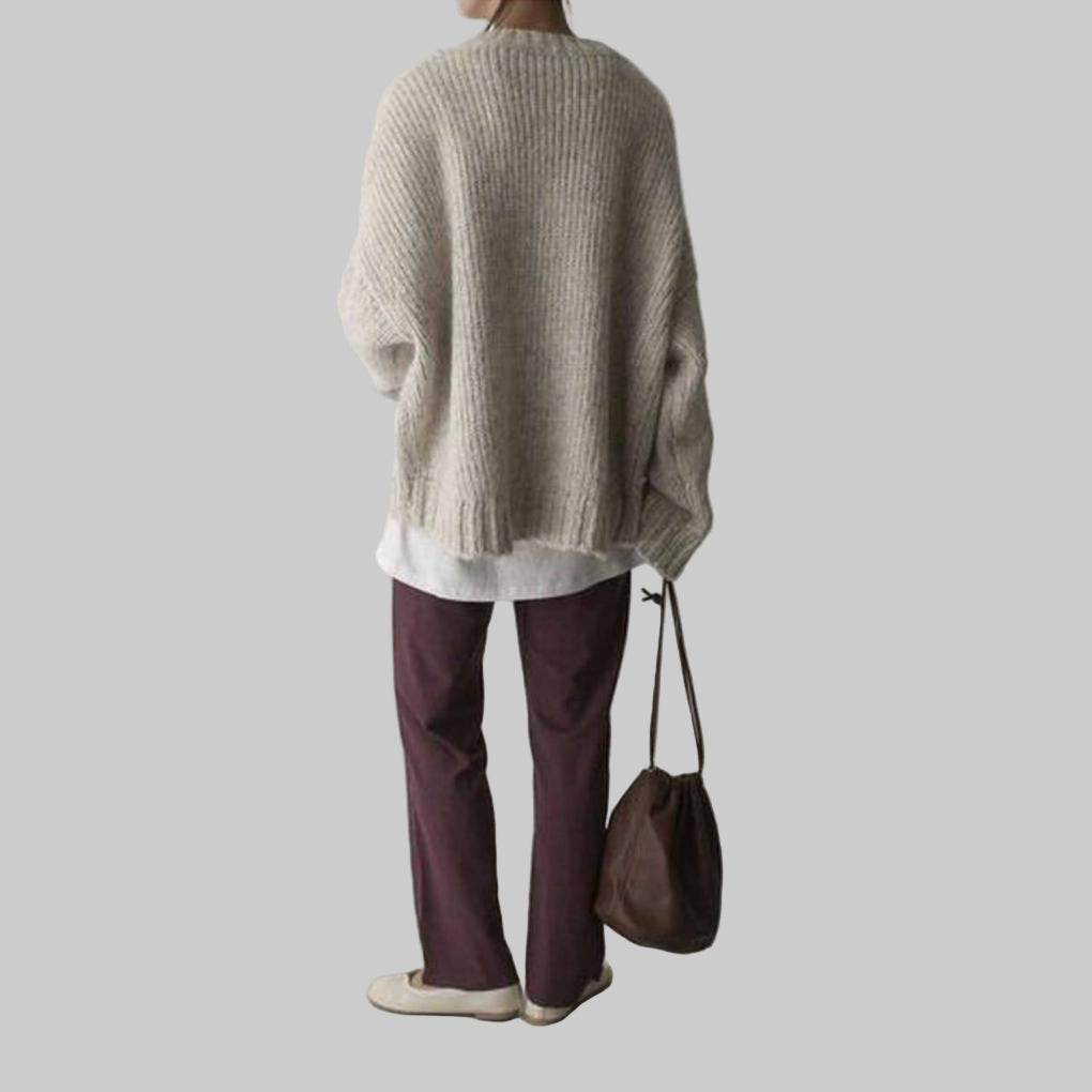 Oversize-Pullover in Elfenbein mit aufgesetzten Taschen – Lässiges Alltags-Teil
