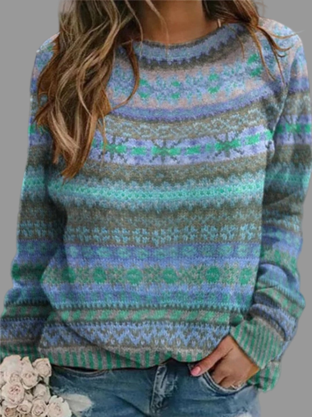 Damegenser med rund hals – Myk vintageblå lag