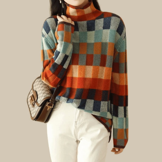 Patchwork-Rollkragenpullover aus Kaschmir für Damen