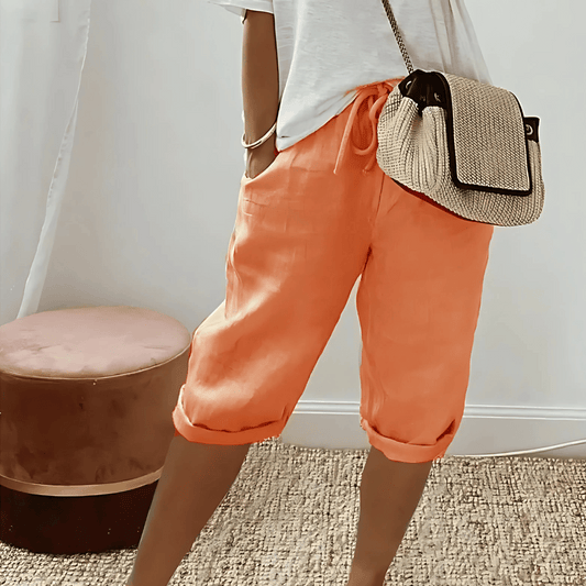 Knielange Haremsshorts aus Baumwollleinen für Damen