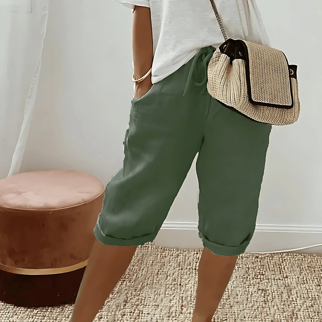 Knielange Haremsshorts aus Baumwollleinen für Damen