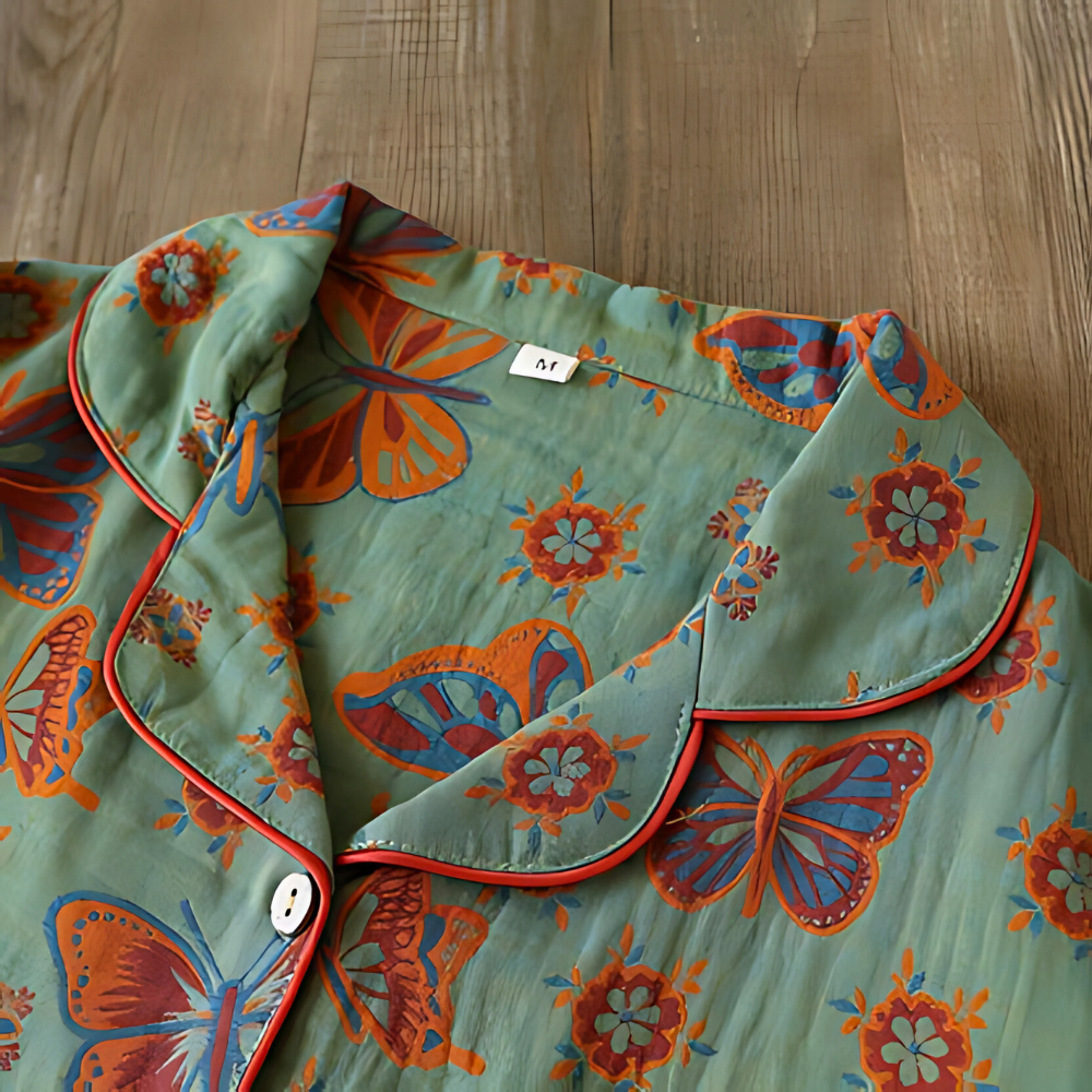 2-teiliges Baumwoll-Loungewear-Set mit Schmetterlingsdruck