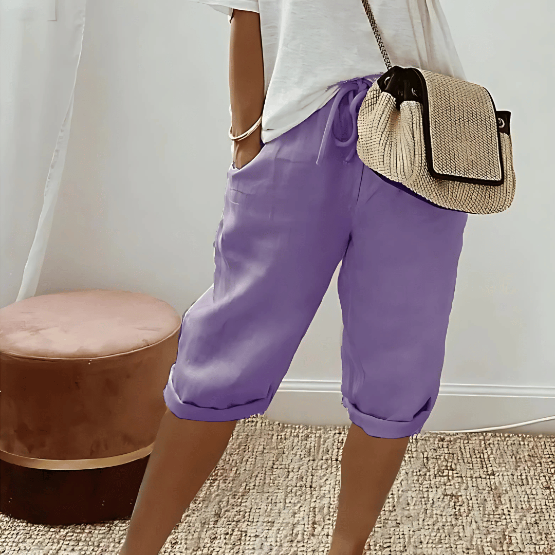 Knielange Haremsshorts aus Baumwollleinen für Damen