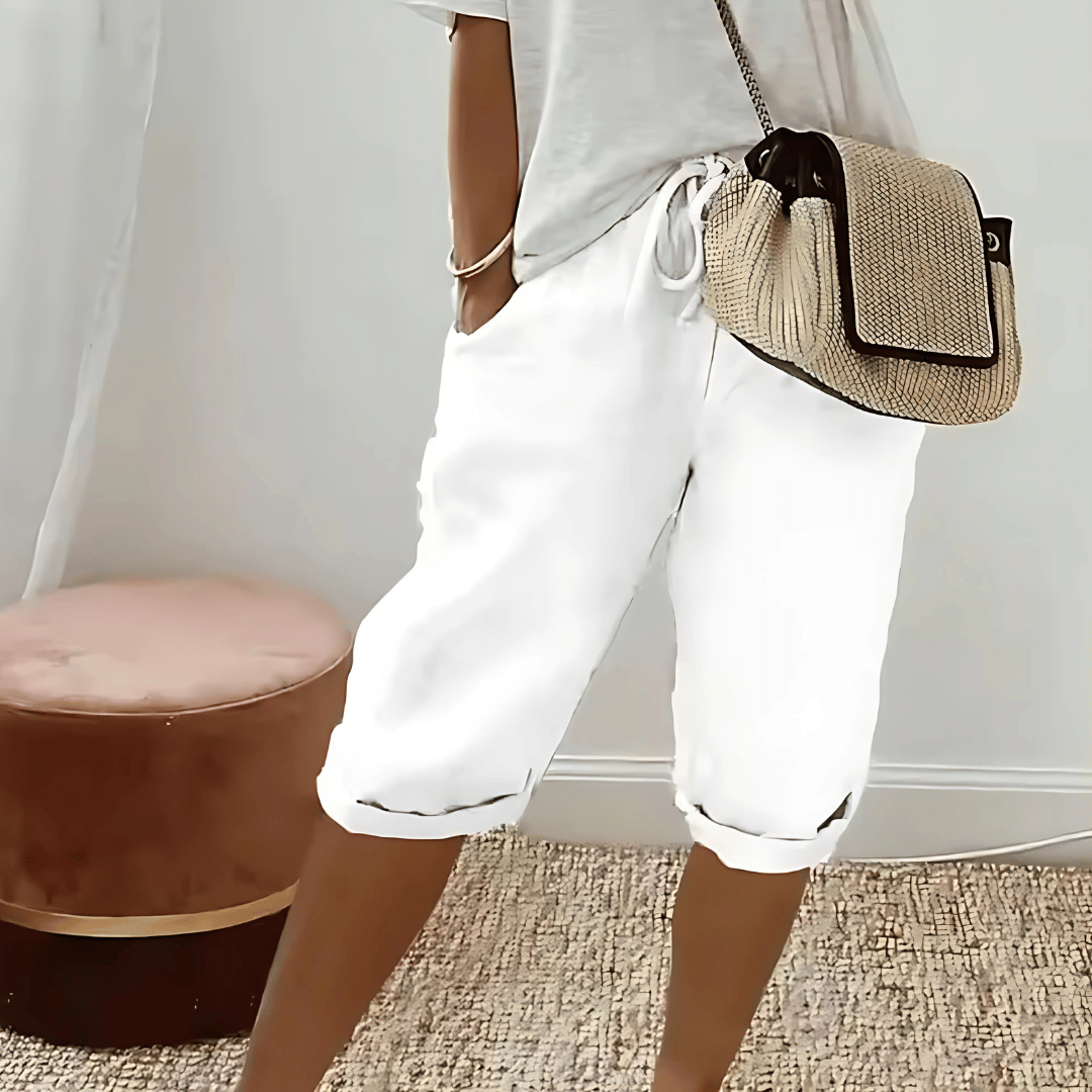 Knielange Haremsshorts aus Baumwollleinen für Damen