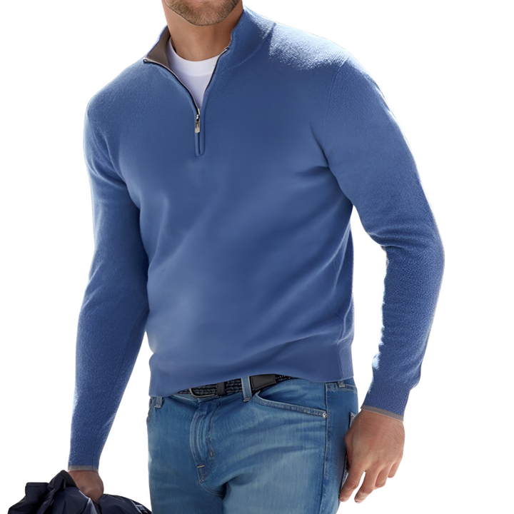 Herren-Strickpullover aus Baumwolle mit Reißverschlusskragen