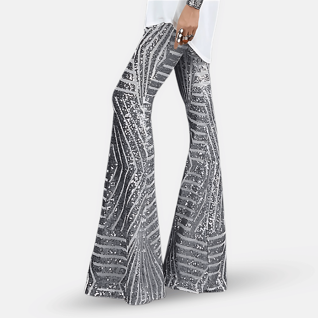 Schlaghose mit Pailletten und hoher Taille für Damen