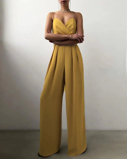 Ärmelloser Jumpsuit mit hoher Taille und weitem Bein