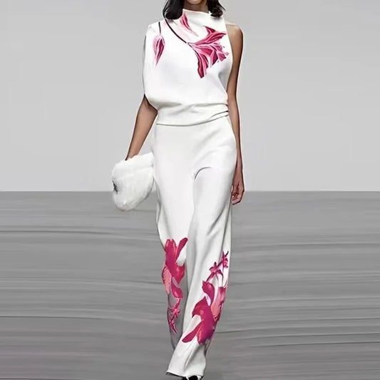 Ärmelloses zweiteiliges bedrucktes Set mit hohem Kragen