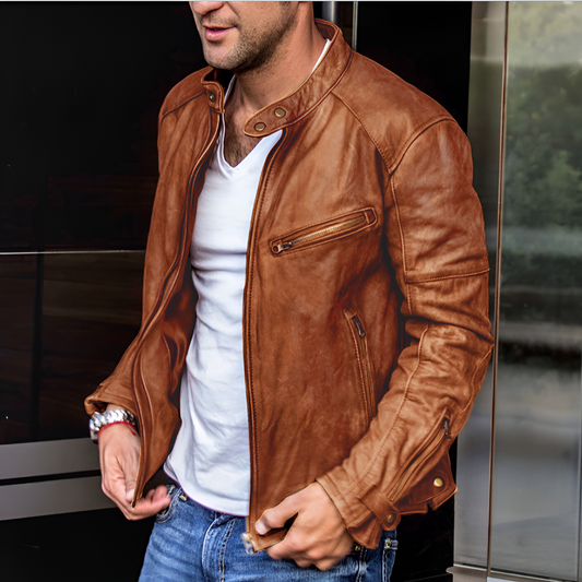 Max – Elegante und wasserdichte Lederjacke für Herren