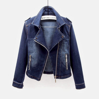Damen-Denim-Jacke mit Asymmetrischem Reißverschluss und Stehkragen