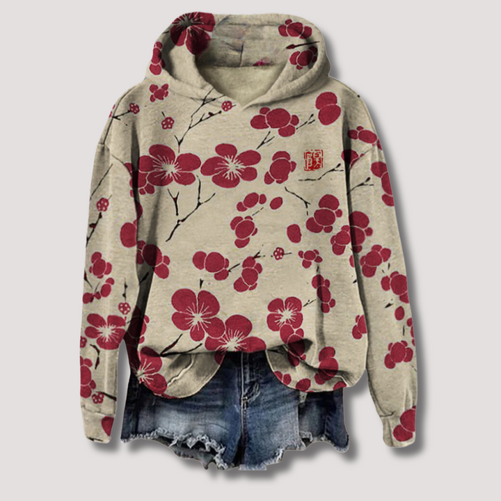 Leichter Pullover mit Blumenmuster und Kapuze