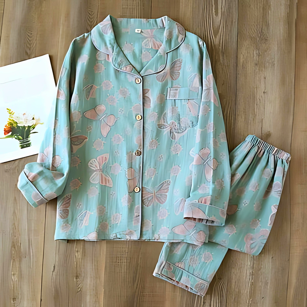 2-teiliges Baumwoll-Loungewear-Set mit Schmetterlingsdruck