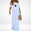 Elegantes weißes schulterfreies Maxi-Strandkleid