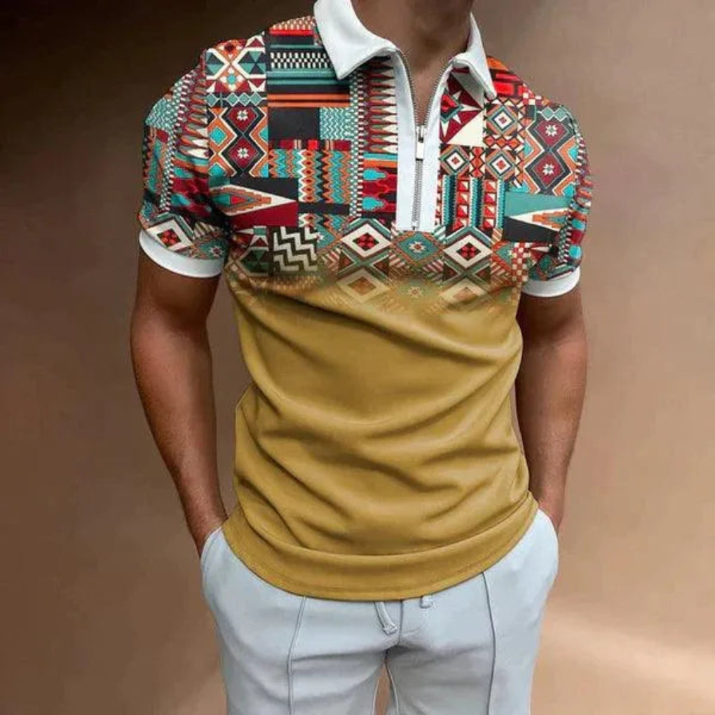 Herren-Poloshirt mit Retro-Streifen und Reißverschluss