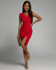 Elegantes Kleid mit V-Ausschnitt und Seitenschlitz