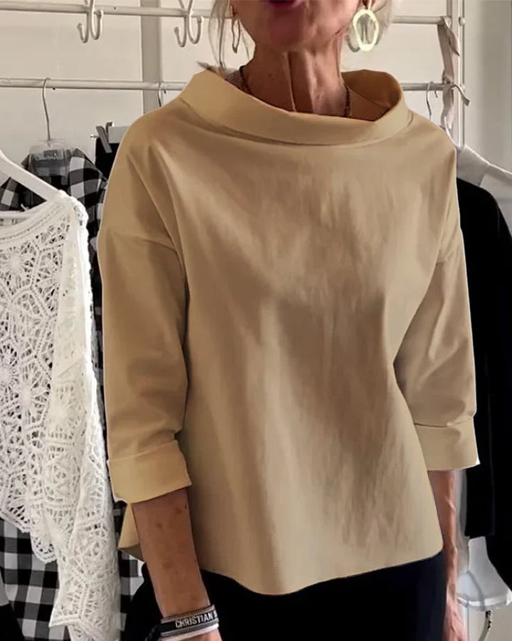 Casual Top mit breitem Revers und halbem Kragen