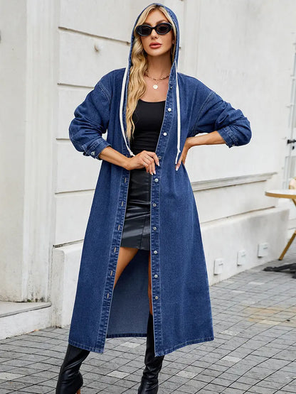 Women Long Denim Trench Coat Blue Denim | Sophia-4