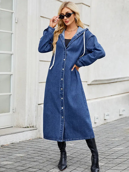 Women Long Denim Trench Coat Blue Denim | Sophia-5
