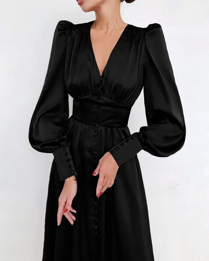 Elegantes Satin-Maxikleid mit V-Ausschnitt für Damen Zeitlose Eleganz mit modernem Touch