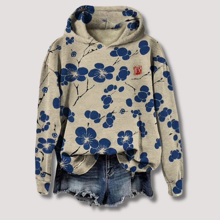 Leichter Pullover mit Blumenmuster und Kapuze