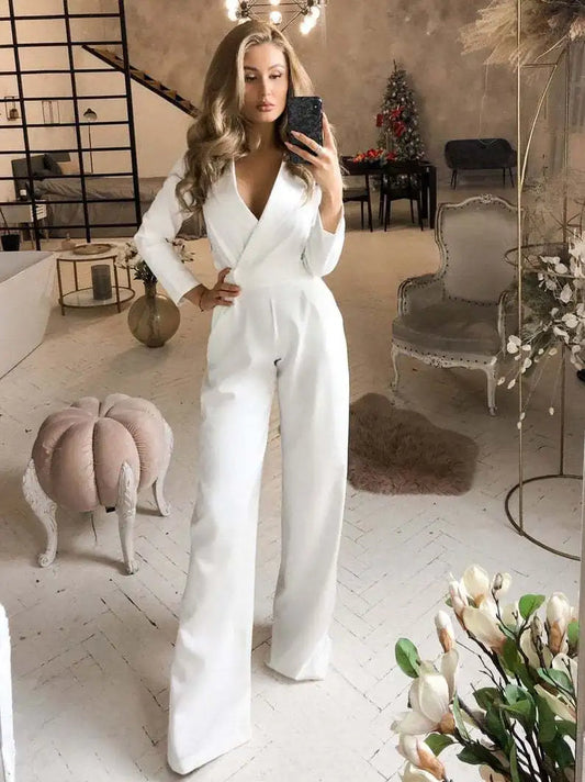 Eleganter V-Ausschnitt-Jumpsuit mit weitem Bein