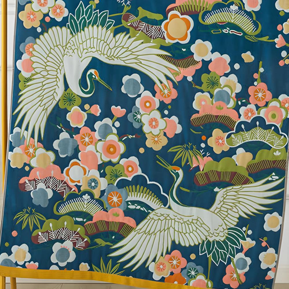 Luxuriöses Badetuch mit Kranich- und Blumenmuster