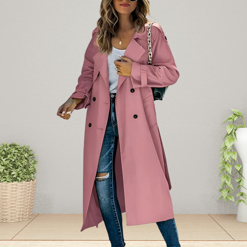 Damen Trenchcoat Übergangsjacke mit Doppelreihiger Knopfleiste und Klassischem Kragen