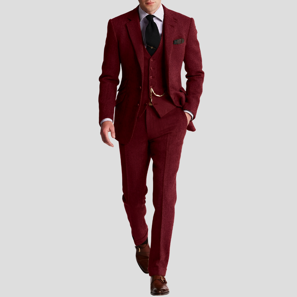 3-teiliger, klassischer, eleganter Tweed-Smokinganzug für Herren