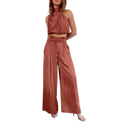 2-teiliges Sommer-Set mit Crop Top und Wide-Leg-Hose