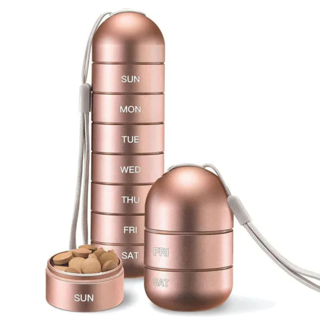 Tragbarer Pillen-Organizer aus Aluminium für 7 Tage