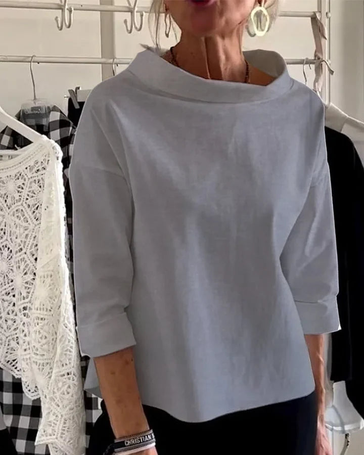 Casual Top mit breitem Revers und halbem Kragen