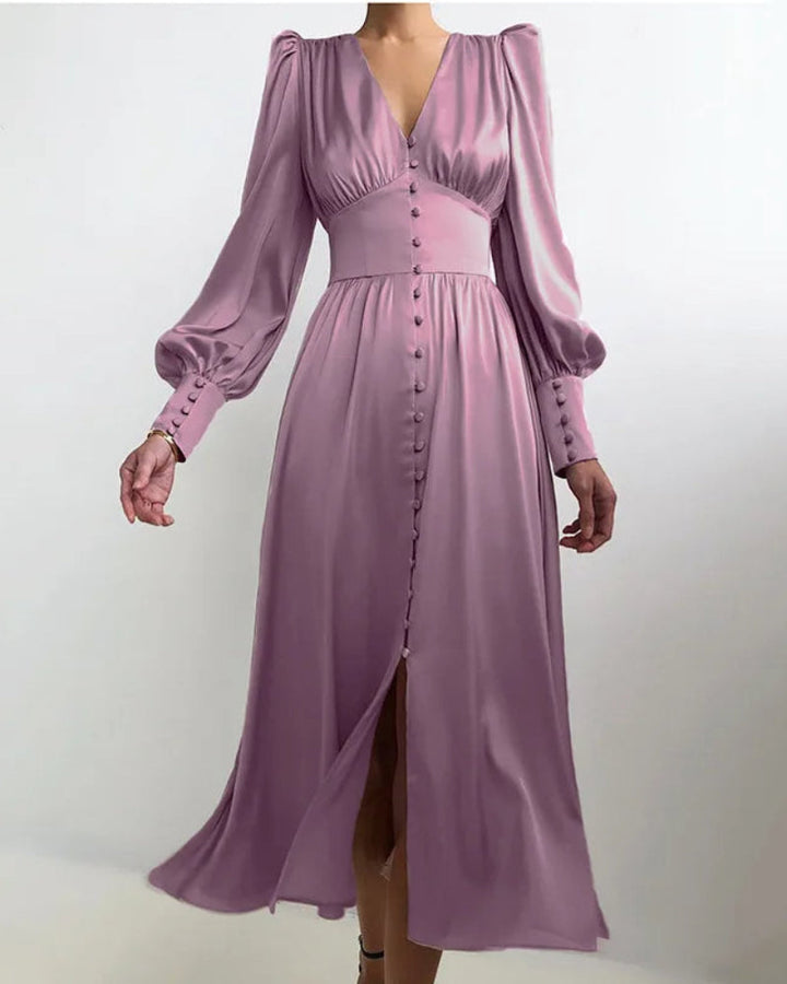 Elegantes Satin-Maxikleid mit V-Ausschnitt für Damen Zeitlose Eleganz mit modernem Touch