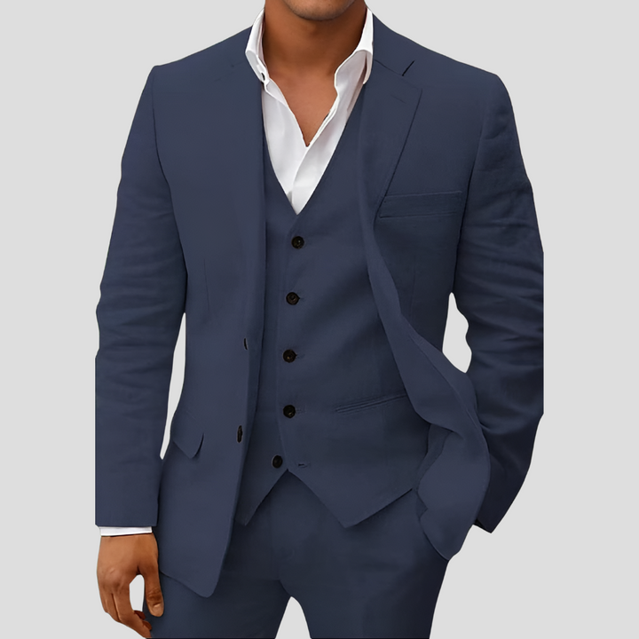 Dreiteiliges Leinenset für Herren: Blazer, Weste und Hose