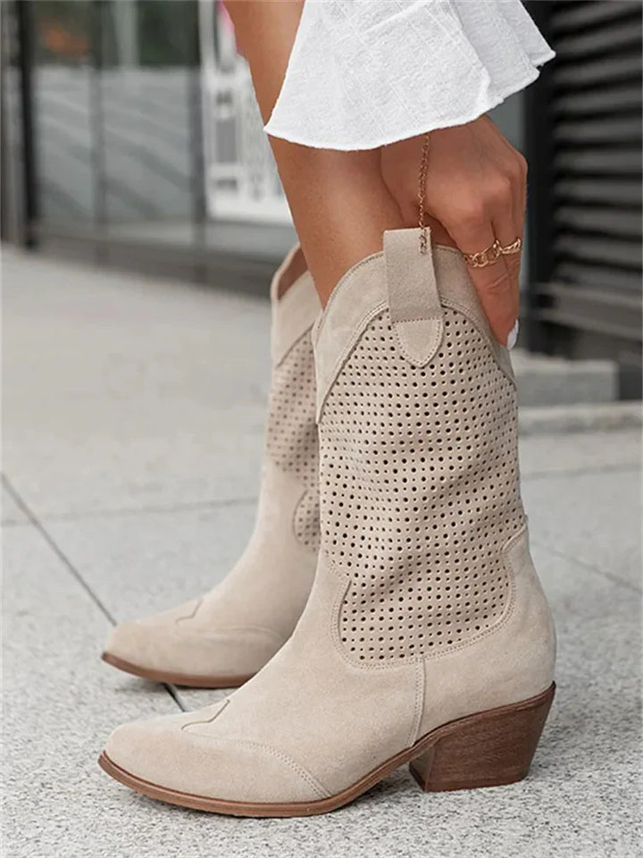 Western-Cowboystiefel mit niedrigem Absatz und Schaft bis zur Wadenmitte