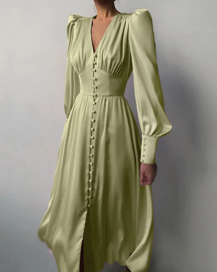 Elegantes Satin-Maxikleid mit V-Ausschnitt für Damen Zeitlose Eleganz mit modernem Touch