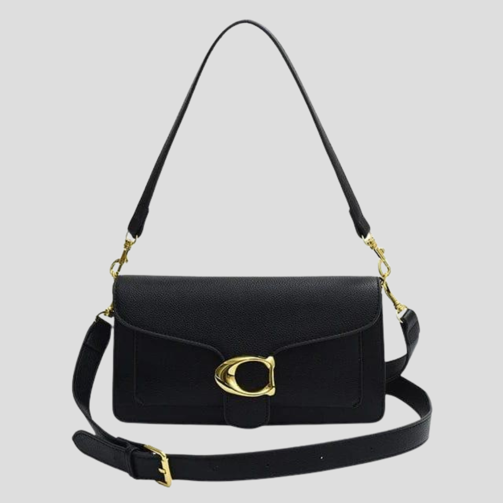 Klassische strukturierte Umhängetasche mit goldfarbener Schnalle