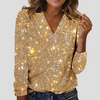 Elegante Glitzerbluse mit V-Ausschnitt und langen Ärmeln
