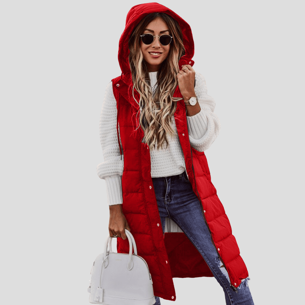 Langer Bodywarmer mit Kapuze für Damen