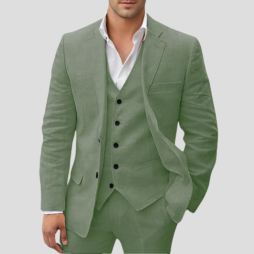Dreiteiliges Leinenset für Herren: Blazer, Weste und Hose